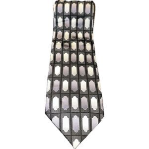 Mosaic Hand Made Pure Silk‎ Gray Black Geometric Pattern Tie Necktie